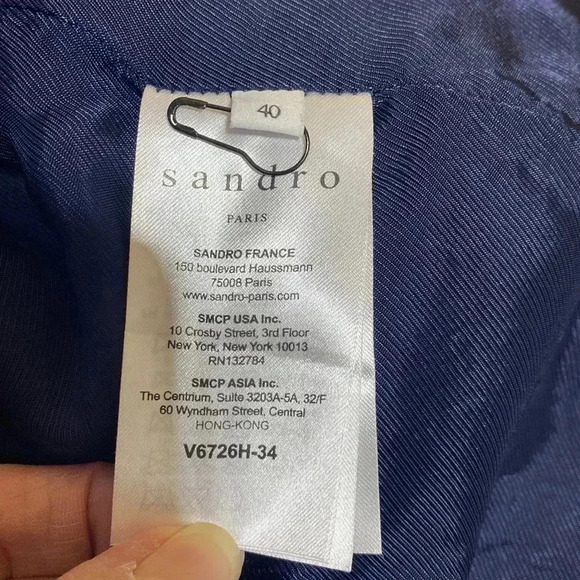 Sandro Paris Blue with Red Zig Zag Design Bolero Style Coat Jacket Blazer Size 8 - Picture 9 of 15